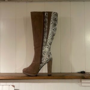 Taupe/Snake Suede Knee High Boots